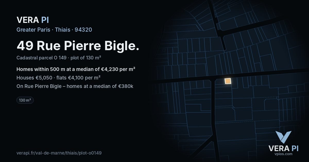 49 Rue Pierre Bigle, Thiais at night – the plot lit, the parcels around coloured by the prices near them
