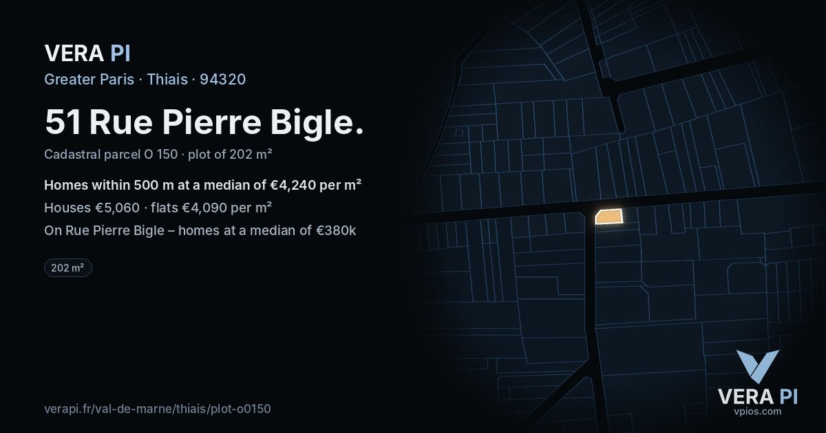 51 Rue Pierre Bigle, Thiais at night – the plot lit, the parcels around coloured by the prices near them