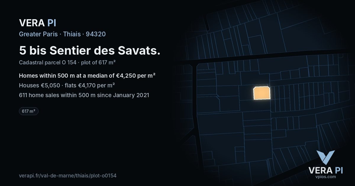 5 bis Sentier des Savats, Thiais at night – the plot lit, the parcels around coloured by the prices near them