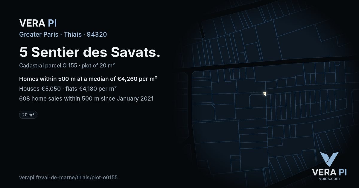 5 Sentier des Savats, Thiais at night – the plot lit, the parcels around coloured by the prices near them