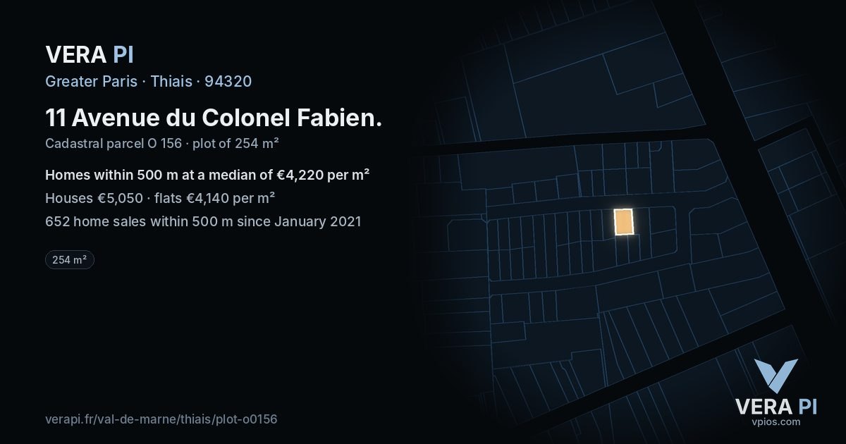 11 Avenue du Colonel Fabien, Thiais at night – the plot lit, the parcels around coloured by the prices near them