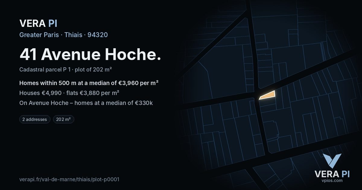 41 Avenue Hoche, Thiais at night – the plot lit, the parcels around coloured by the prices near them