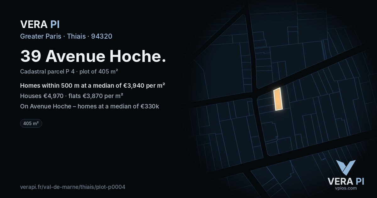 39 Avenue Hoche, Thiais at night – the plot lit, the parcels around coloured by the prices near them