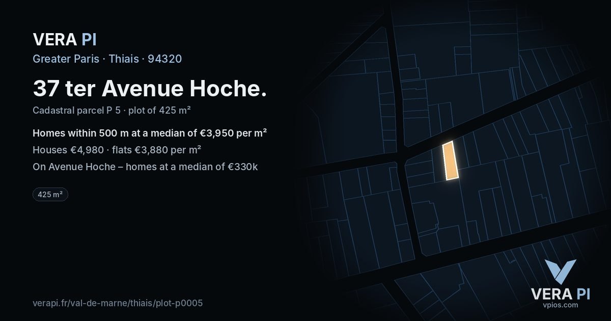 37 ter Avenue Hoche, Thiais at night – the plot lit, the parcels around coloured by the prices near them