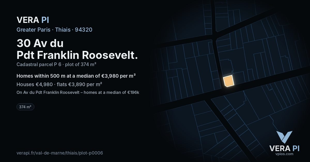 30 Av du Pdt Franklin Roosevelt, Thiais at night – the plot lit, the parcels around coloured by the prices near them