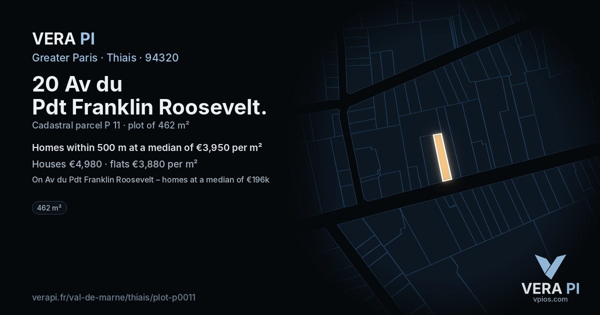20 Av du Pdt Franklin Roosevelt, Thiais at night – the plot lit, the parcels around coloured by the prices near them