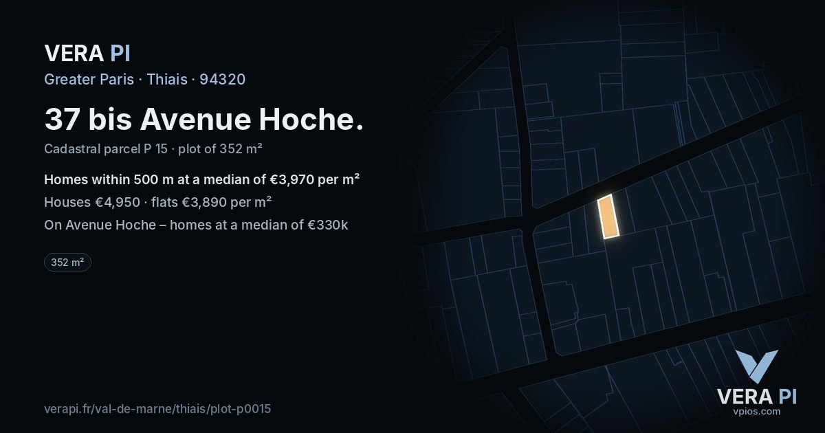 37 bis Avenue Hoche, Thiais at night – the plot lit, the parcels around coloured by the prices near them