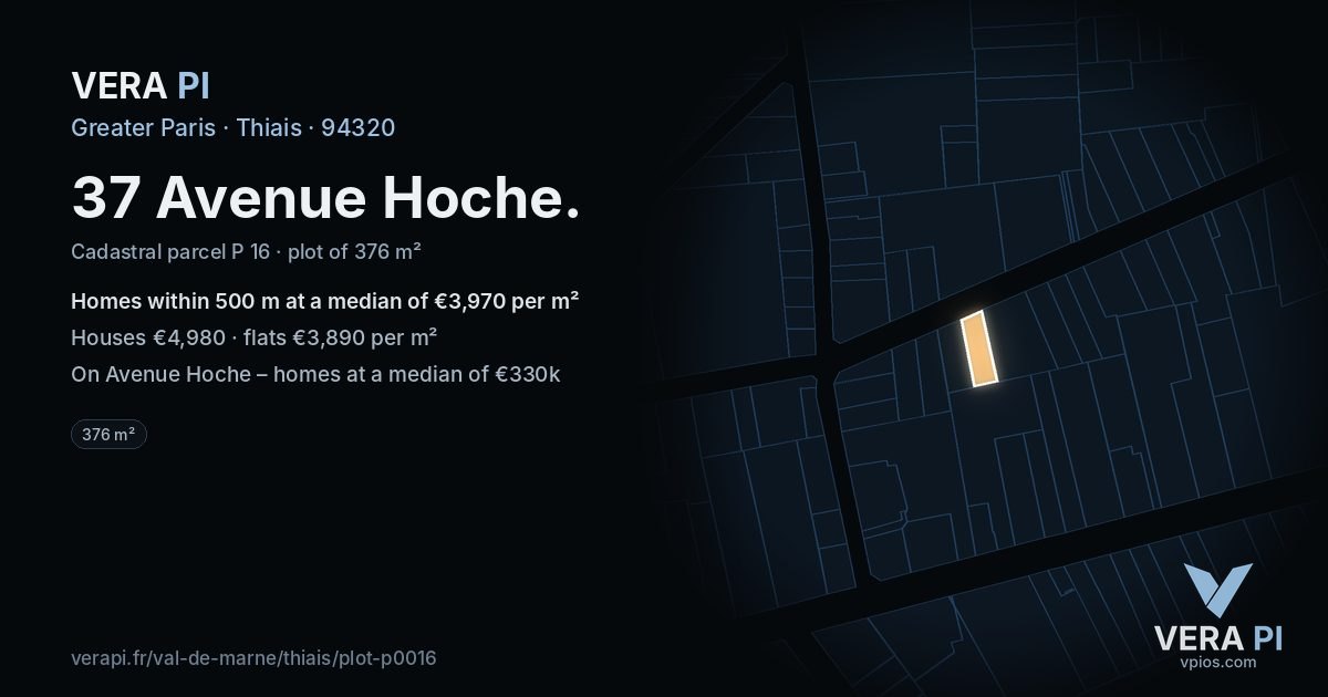 37 Avenue Hoche, Thiais at night – the plot lit, the parcels around coloured by the prices near them