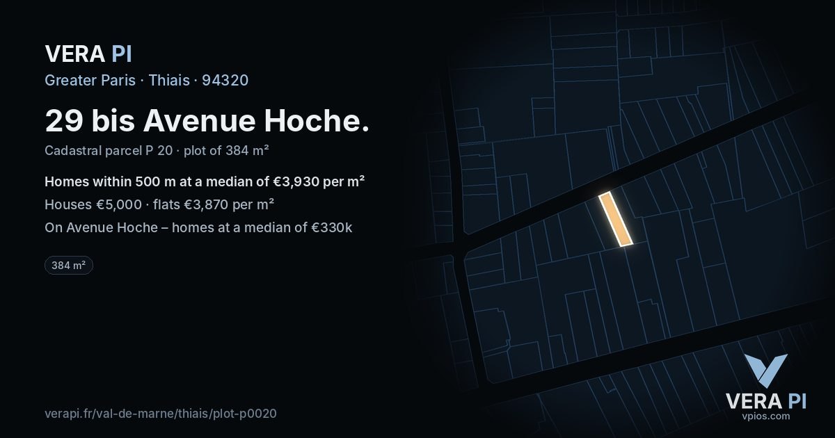 29 bis Avenue Hoche, Thiais at night – the plot lit, the parcels around coloured by the prices near them
