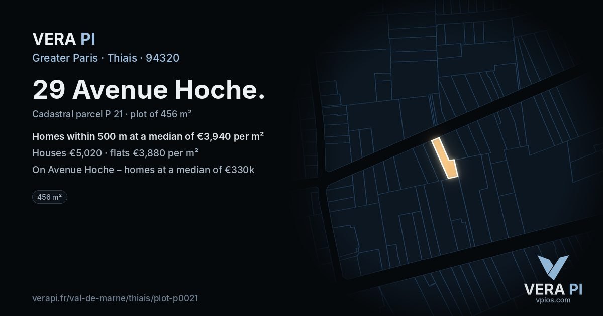 29 Avenue Hoche, Thiais at night – the plot lit, the parcels around coloured by the prices near them