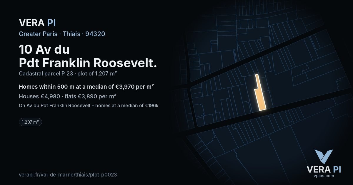 10 Av du Pdt Franklin Roosevelt, Thiais at night – the plot lit, the parcels around coloured by the prices near them