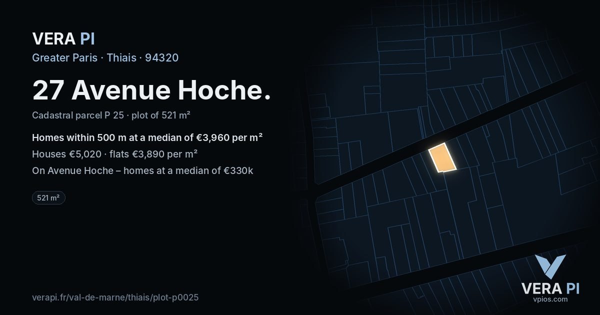 27 Avenue Hoche, Thiais at night – the plot lit, the parcels around coloured by the prices near them