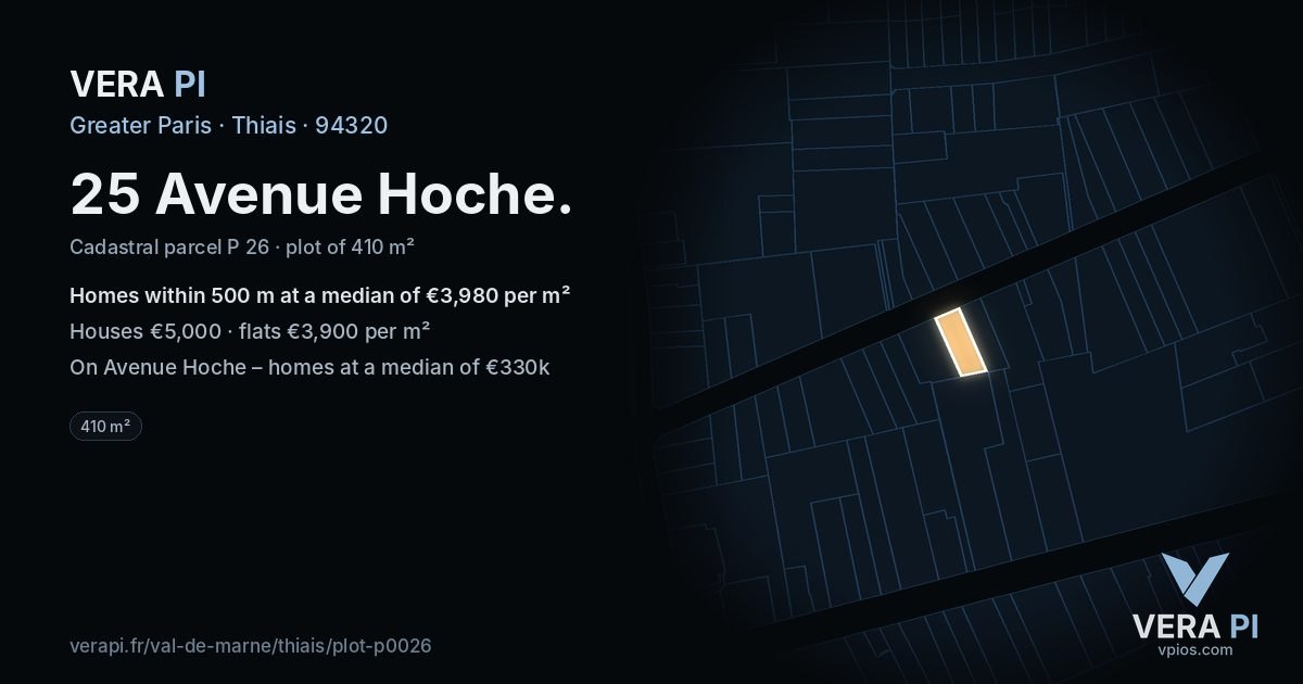 25 Avenue Hoche, Thiais at night – the plot lit, the parcels around coloured by the prices near them