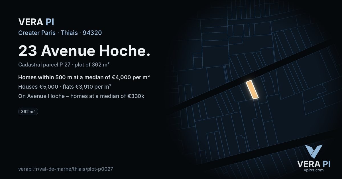 23 Avenue Hoche, Thiais at night – the plot lit, the parcels around coloured by the prices near them