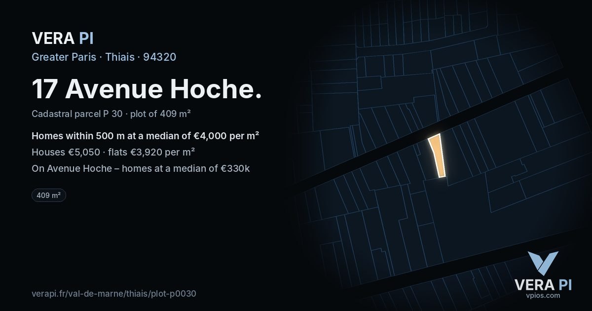 17 Avenue Hoche, Thiais at night – the plot lit, the parcels around coloured by the prices near them