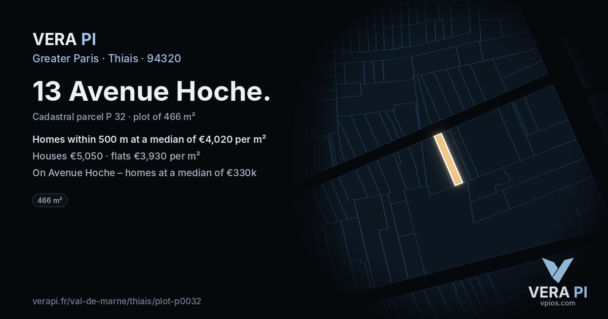 13 Avenue Hoche, Thiais at night – the plot lit, the parcels around coloured by the prices near them