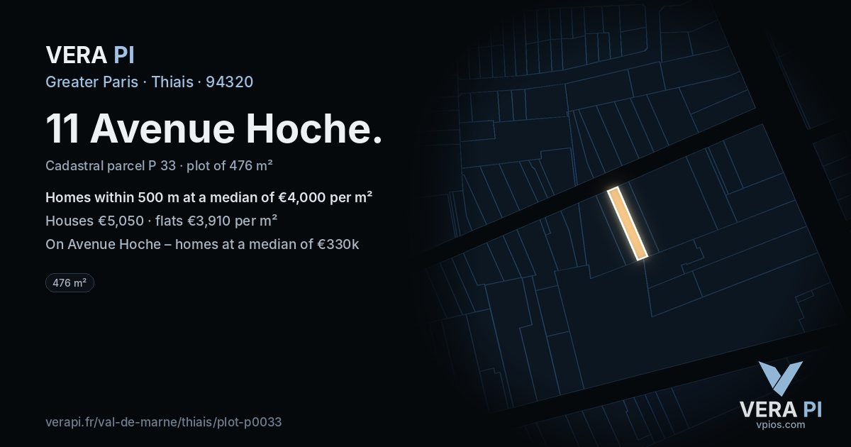 11 Avenue Hoche, Thiais at night – the plot lit, the parcels around coloured by the prices near them