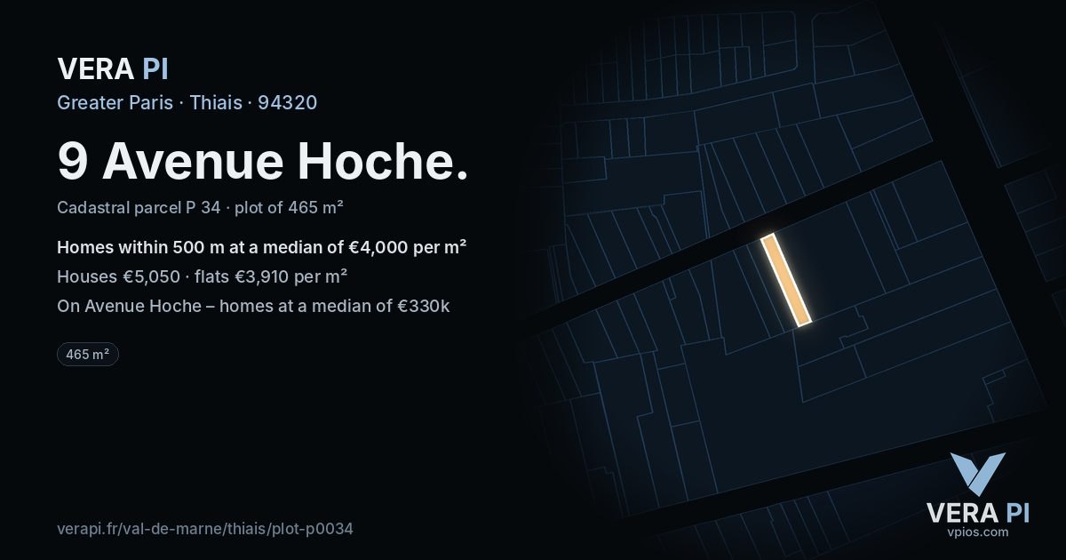 9 Avenue Hoche, Thiais at night – the plot lit, the parcels around coloured by the prices near them