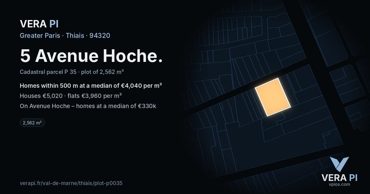 5 Avenue Hoche, Thiais at night – the plot lit, the parcels around coloured by the prices near them