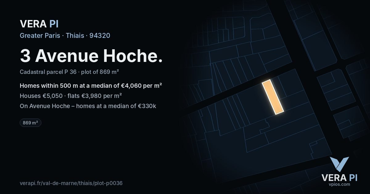 3 Avenue Hoche, Thiais at night – the plot lit, the parcels around coloured by the prices near them