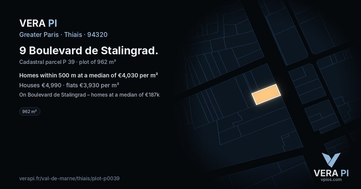 9 Boulevard de Stalingrad, Thiais at night – the plot lit, the parcels around coloured by the prices near them