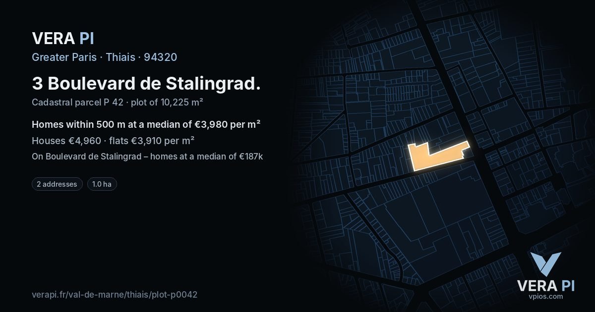3 Boulevard de Stalingrad, Thiais at night – the plot lit, the parcels around coloured by the prices near them