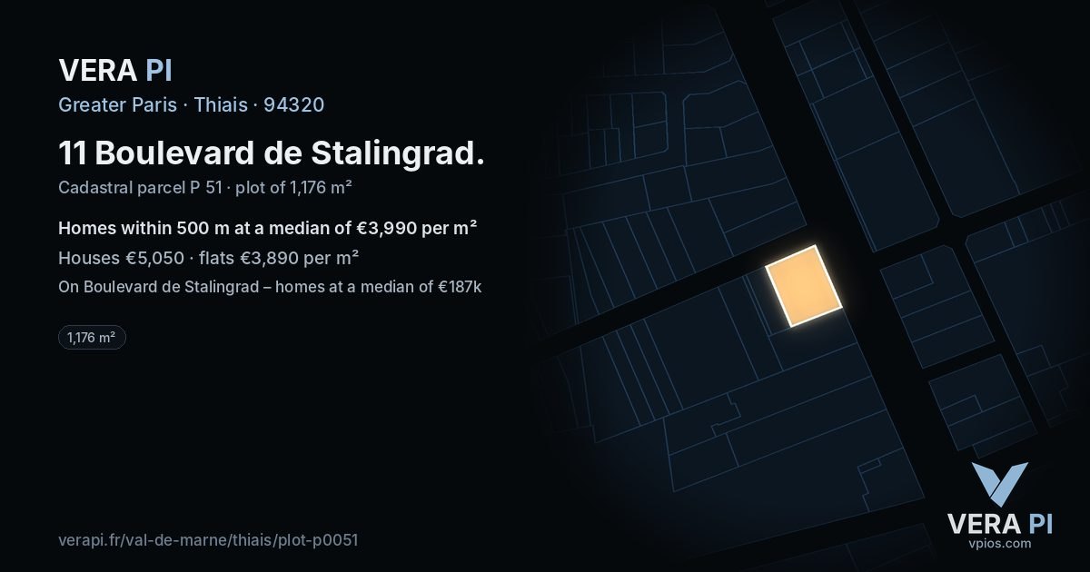 11 Boulevard de Stalingrad, Thiais at night – the plot lit, the parcels around coloured by the prices near them