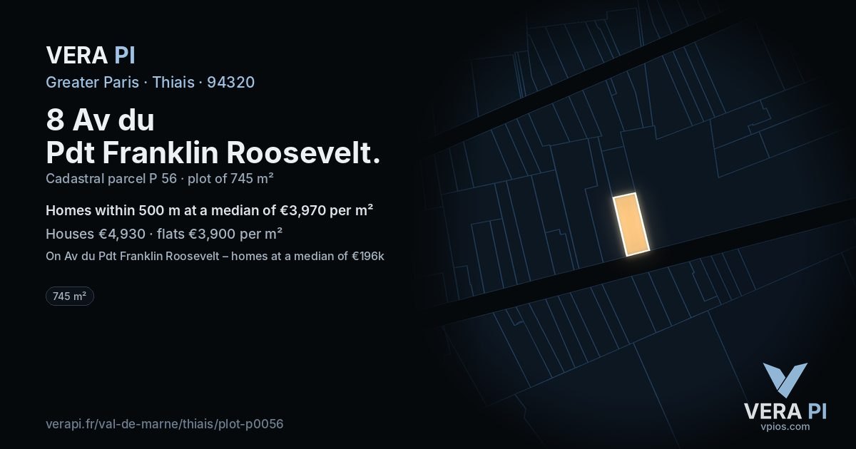 8 Av du Pdt Franklin Roosevelt, Thiais at night – the plot lit, the parcels around coloured by the prices near them