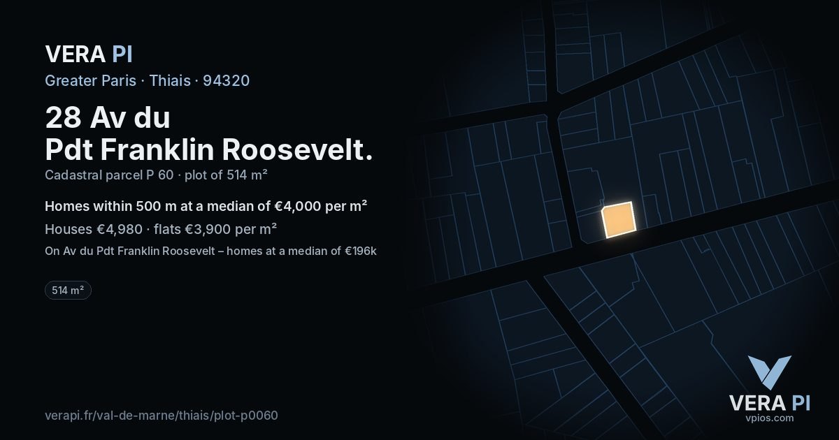 28 Av du Pdt Franklin Roosevelt, Thiais at night – the plot lit, the parcels around coloured by the prices near them