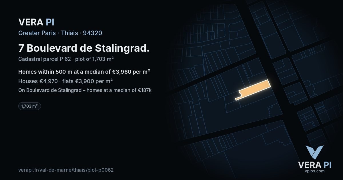 7 Boulevard de Stalingrad, Thiais at night – the plot lit, the parcels around coloured by the prices near them