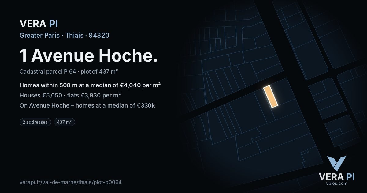 1 Avenue Hoche, Thiais at night – the plot lit, the parcels around coloured by the prices near them