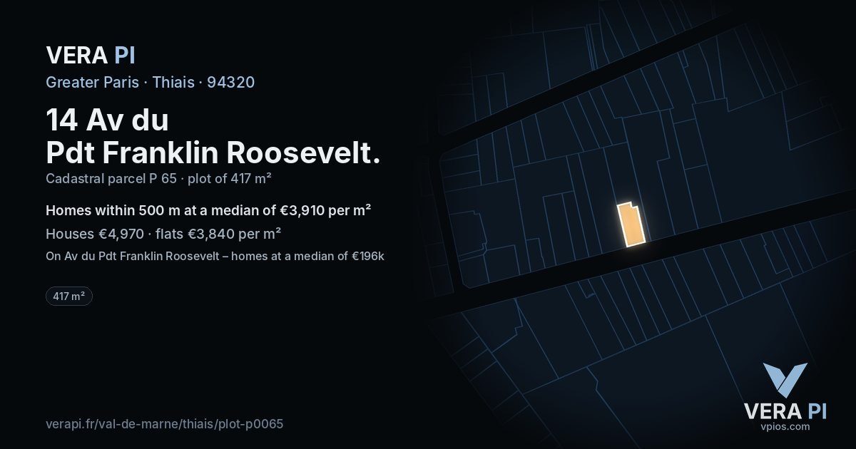 14 Av du Pdt Franklin Roosevelt, Thiais at night – the plot lit, the parcels around coloured by the prices near them
