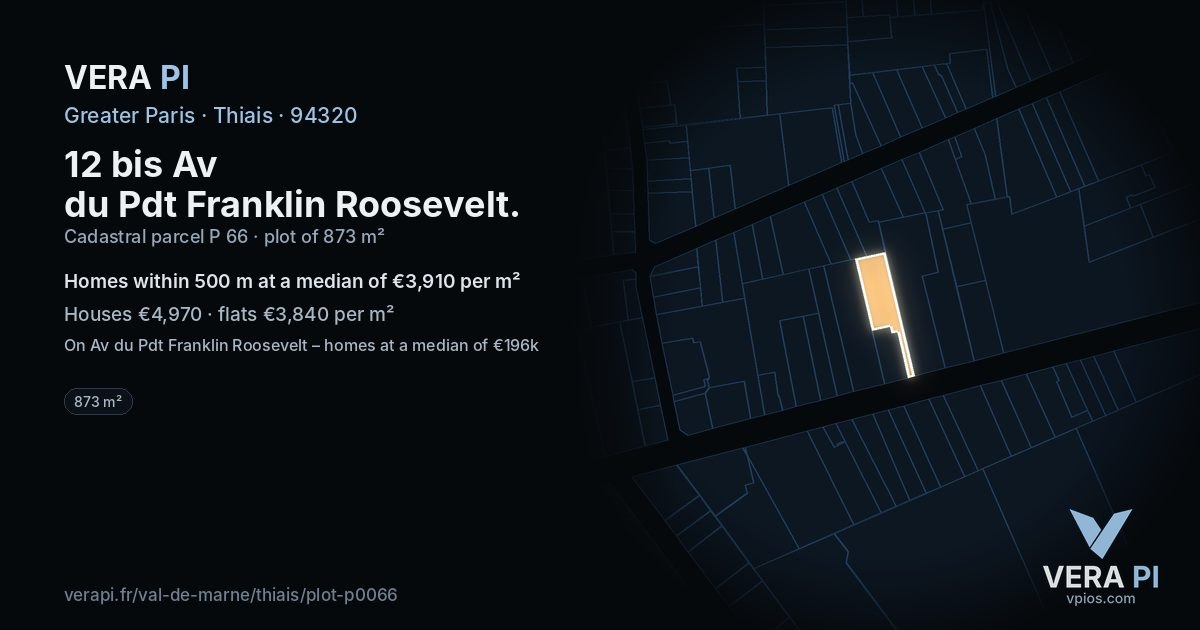 12 bis Av du Pdt Franklin Roosevelt, Thiais at night – the plot lit, the parcels around coloured by the prices near them