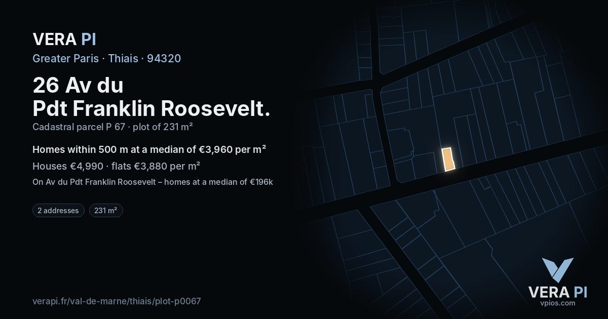 26 Av du Pdt Franklin Roosevelt, Thiais at night – the plot lit, the parcels around coloured by the prices near them