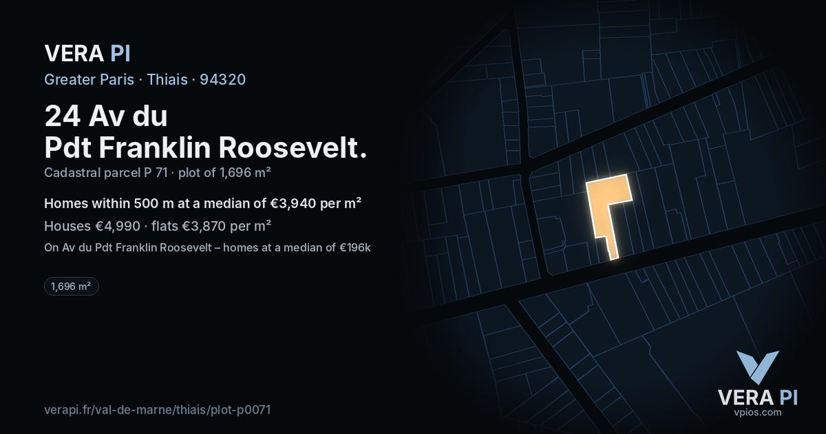 24 Av du Pdt Franklin Roosevelt, Thiais at night – the plot lit, the parcels around coloured by the prices near them