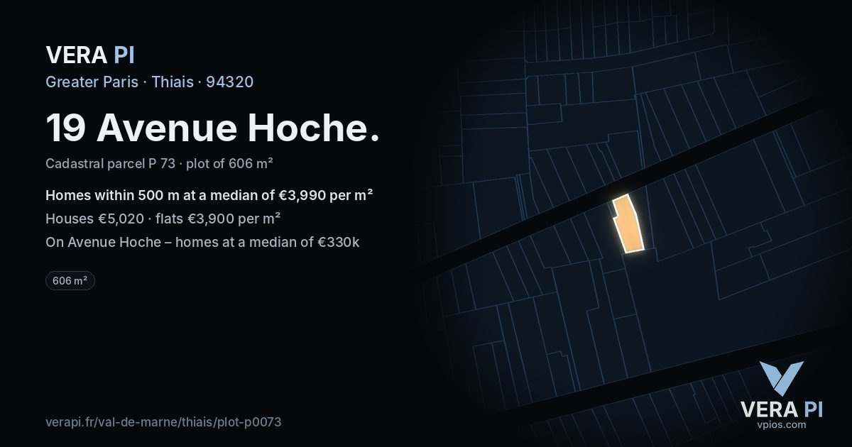 19 Avenue Hoche, Thiais at night – the plot lit, the parcels around coloured by the prices near them