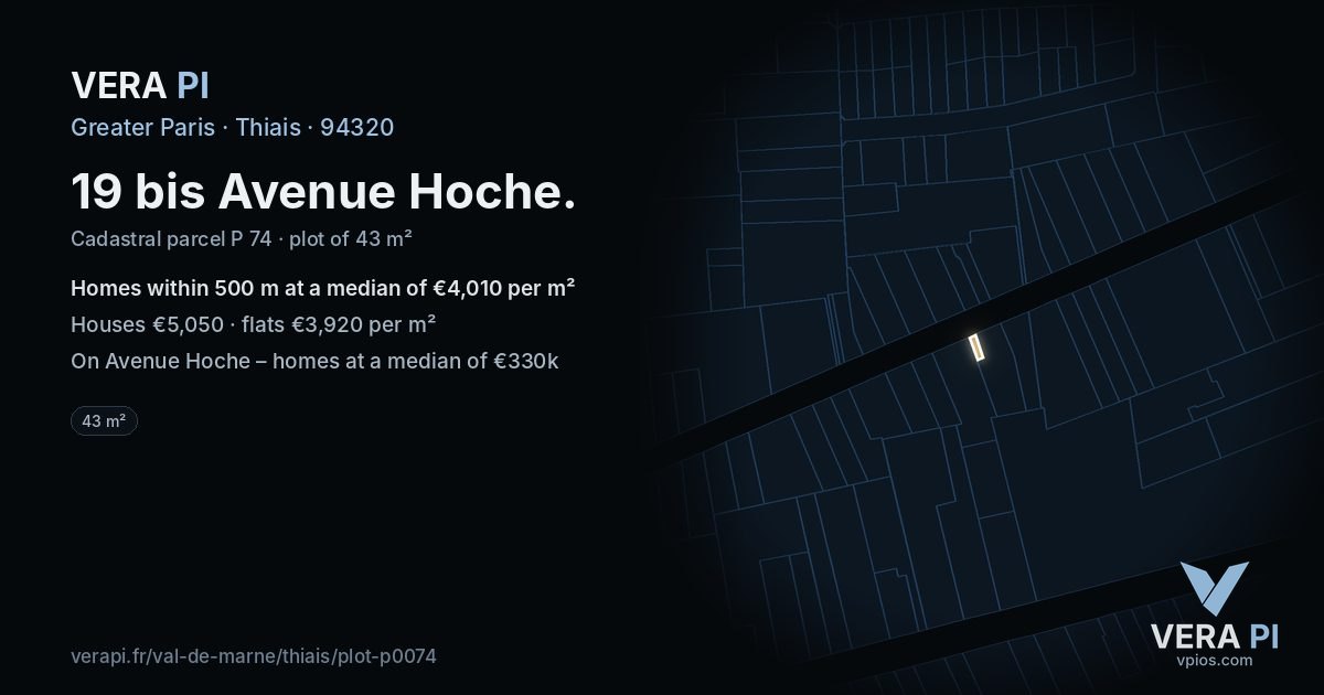 19 bis Avenue Hoche, Thiais at night – the plot lit, the parcels around coloured by the prices near them