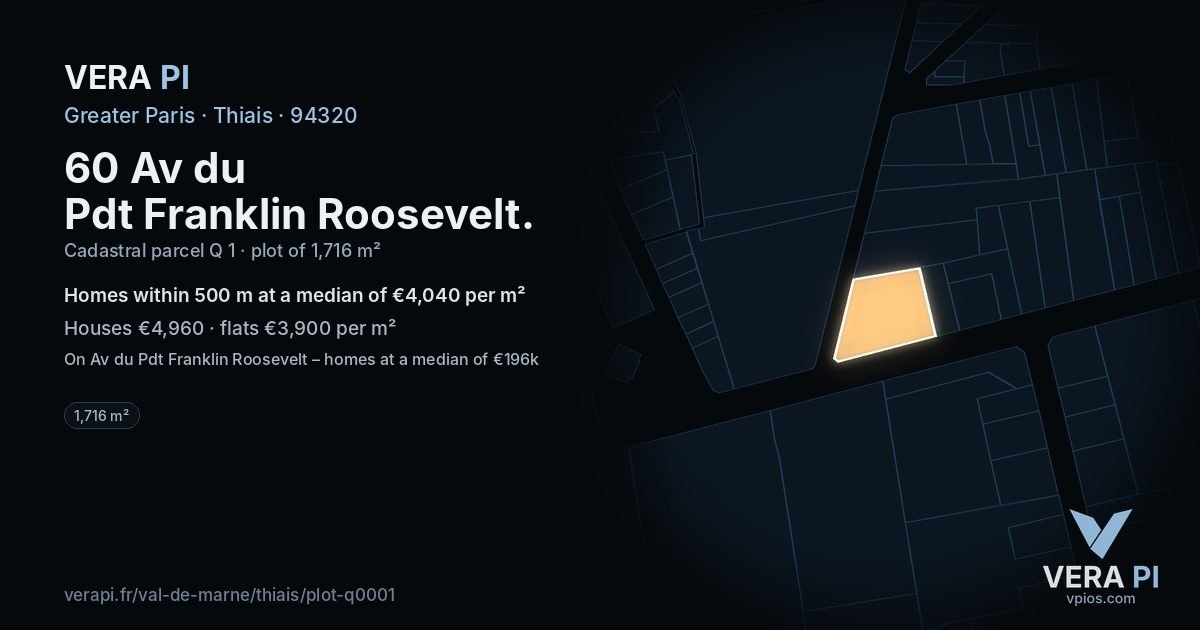 60 Av du Pdt Franklin Roosevelt, Thiais at night – the plot lit, the parcels around coloured by the prices near them