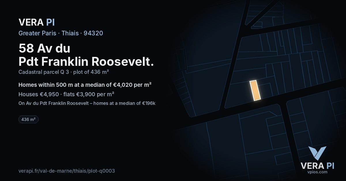 58 Av du Pdt Franklin Roosevelt, Thiais at night – the plot lit, the parcels around coloured by the prices near them