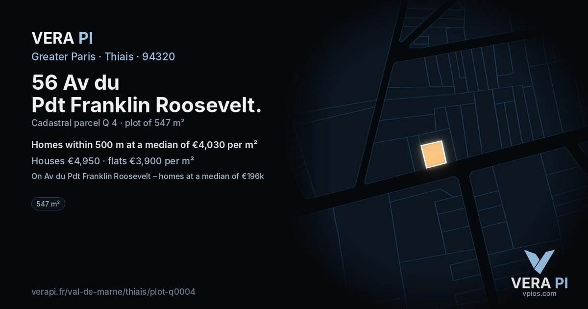 56 Av du Pdt Franklin Roosevelt, Thiais at night – the plot lit, the parcels around coloured by the prices near them