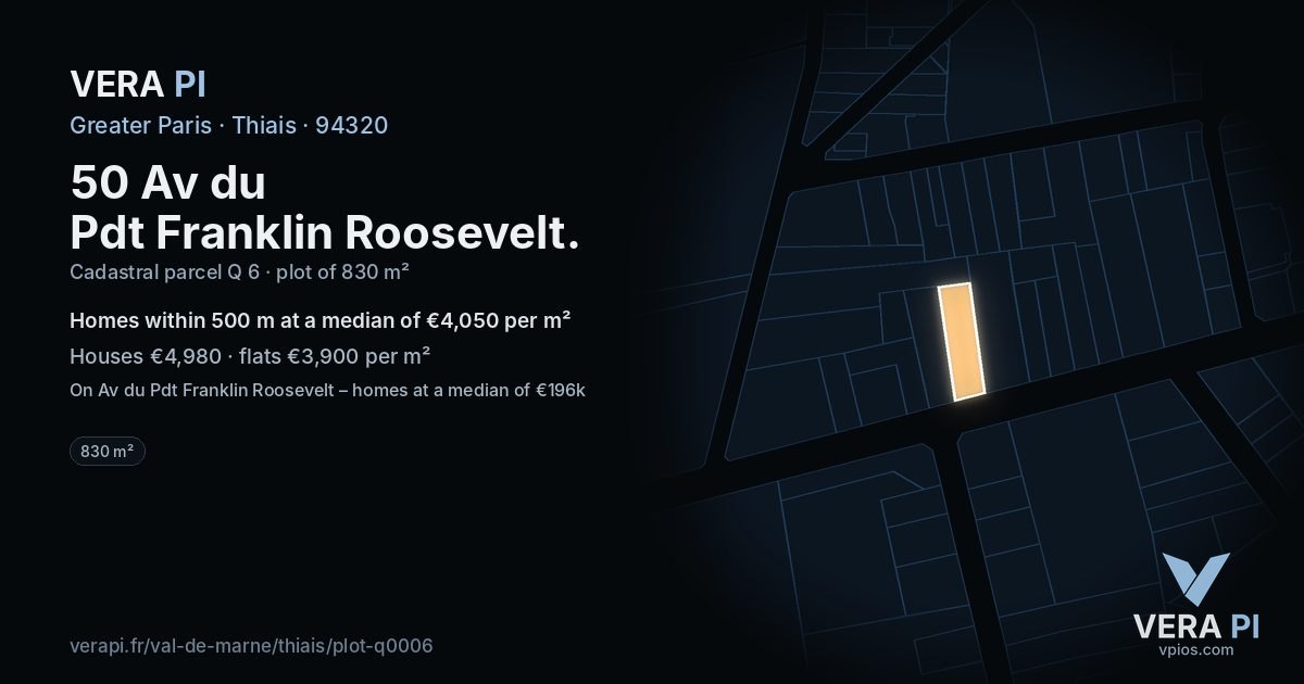 50 Av du Pdt Franklin Roosevelt, Thiais at night – the plot lit, the parcels around coloured by the prices near them