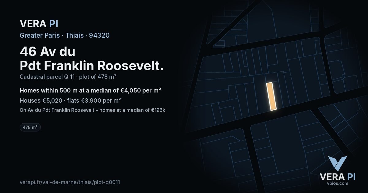 46 Av du Pdt Franklin Roosevelt, Thiais at night – the plot lit, the parcels around coloured by the prices near them