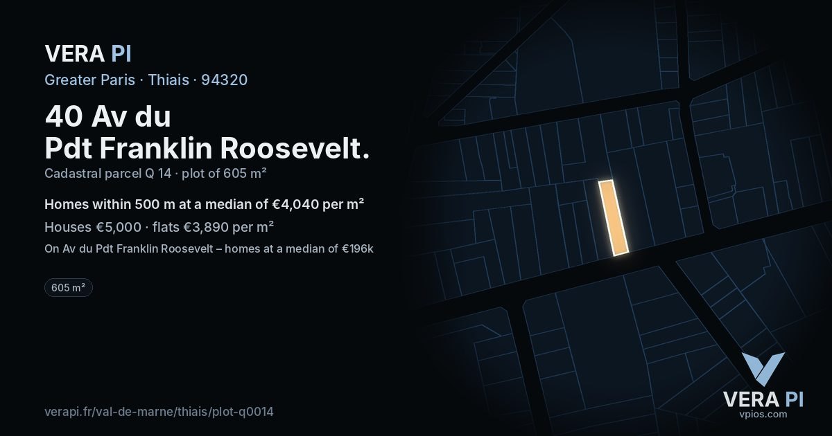 40 Av du Pdt Franklin Roosevelt, Thiais at night – the plot lit, the parcels around coloured by the prices near them