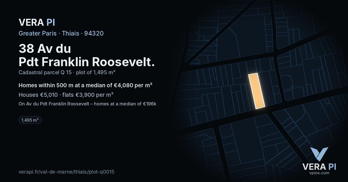 38 Av du Pdt Franklin Roosevelt, Thiais at night – the plot lit, the parcels around coloured by the prices near them