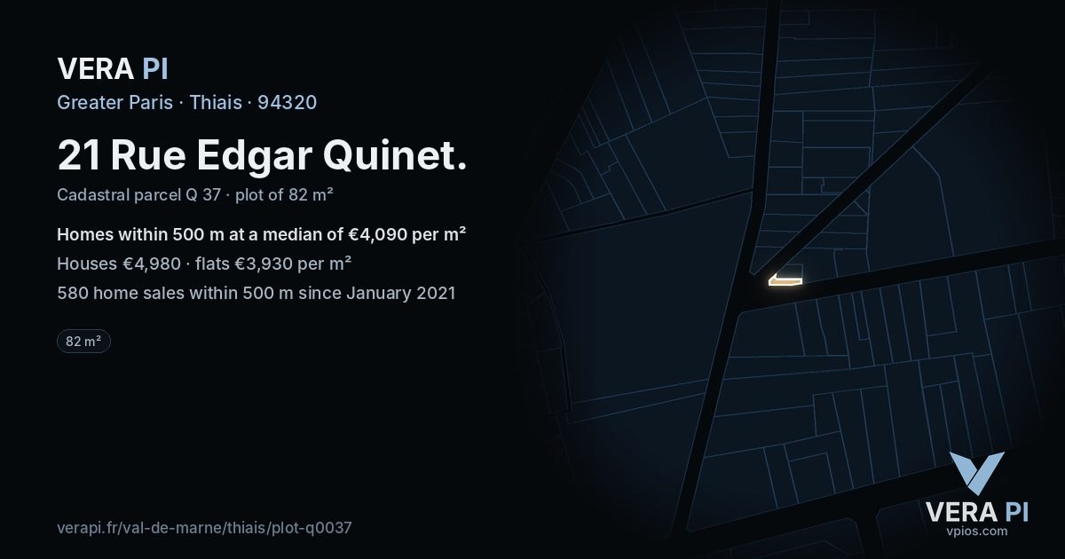 21 Rue Edgar Quinet, Thiais at night – the plot lit, the parcels around coloured by the prices near them