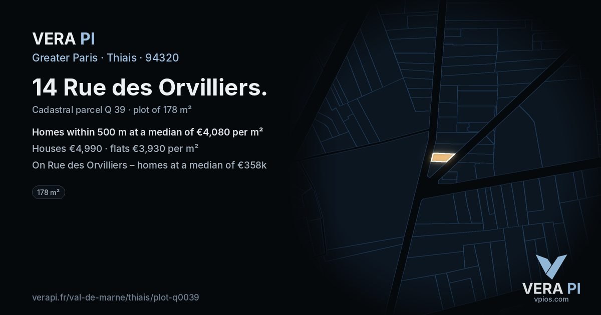 14 Rue des Orvilliers, Thiais at night – the plot lit, the parcels around coloured by the prices near them