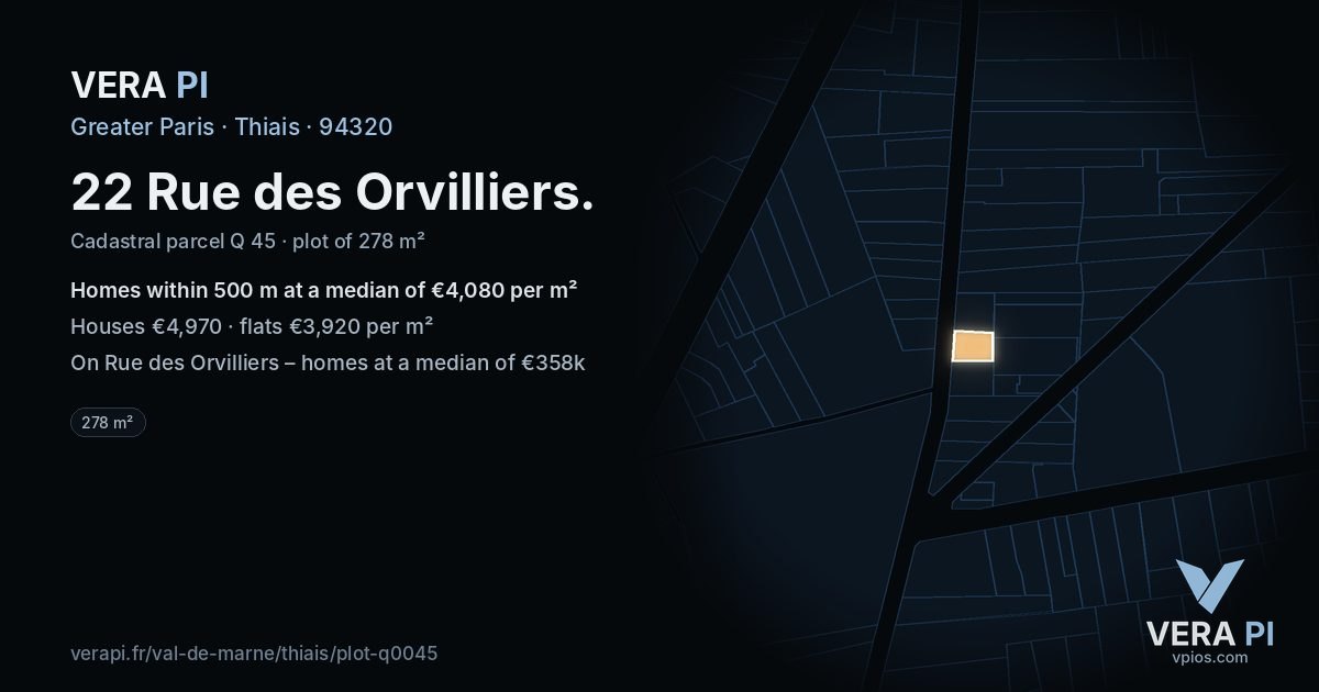 22 Rue des Orvilliers, Thiais at night – the plot lit, the parcels around coloured by the prices near them