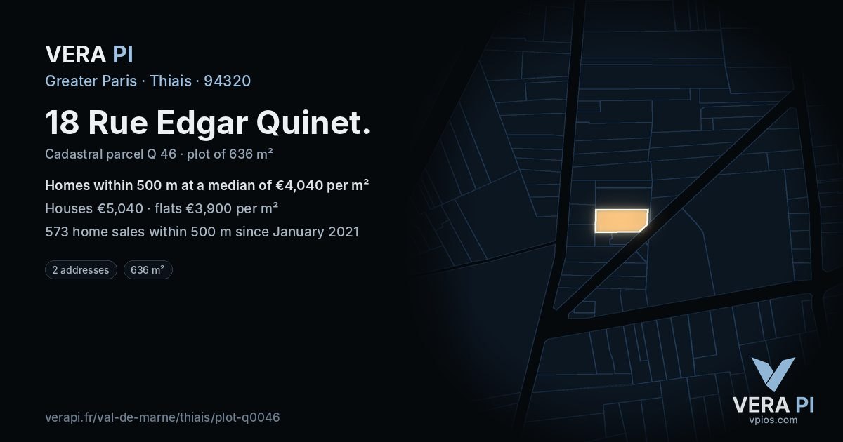 18 Rue Edgar Quinet, Thiais at night – the plot lit, the parcels around coloured by the prices near them