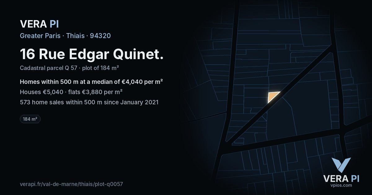 16 Rue Edgar Quinet, Thiais at night – the plot lit, the parcels around coloured by the prices near them