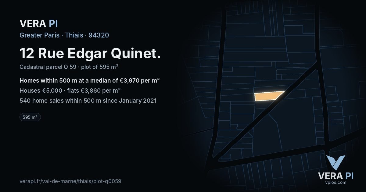 12 Rue Edgar Quinet, Thiais at night – the plot lit, the parcels around coloured by the prices near them